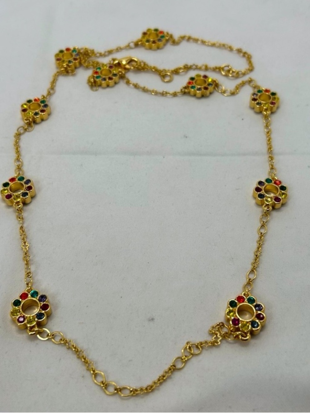 Talbots Gold-Tone Floral Station Necklace with Red, Green, Blue and Pink Accents